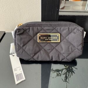 Marc Jacobs Black Quilted Cosmetic Pouch with Gold Plaque